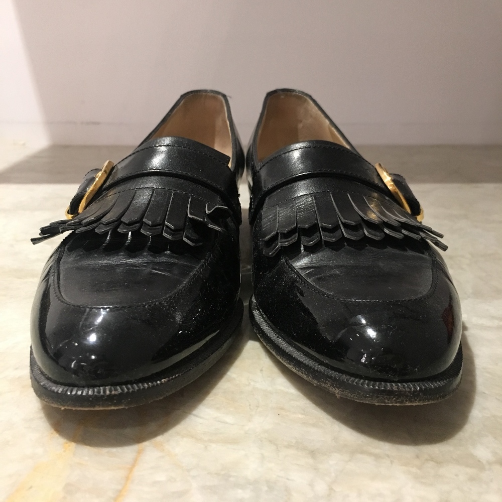 Vintage Ferragamo Loafers Gold Buckle and Fringe